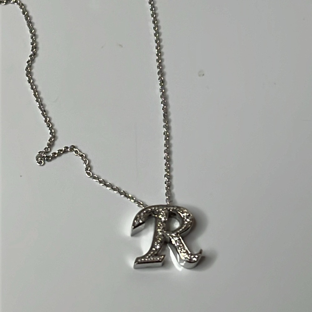 14k WHITE GOLD & DIAMOND “R” INTIAL NECKLACE